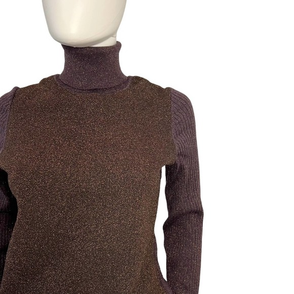 TORY BURCH Lindley Shimmer Sparkle Wool Blend Turtleneck Sweater M - Picture 3 of 11